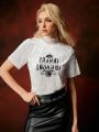 HOUSE OF THE DRAGON X SHEIN Contrast Lace High Neck Short Sleeve Letter Print T-Shirt