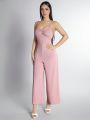 SHEIN PETITE Knotted Detail Spaghetti Strap Wide Leg Jumpsuit