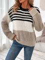 Striped Pattern Drop Shoulder Sweater