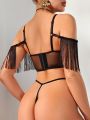 Women's Music Festival Style Sexy Fringe Detail Thin Straps Lingerie 3pcs/Set