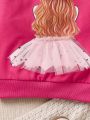 1pc Sweet Style Mesh Fabric 3d Decorated Sweatshirt For Toddler Girls' Autumn And Winter