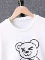 SHEIN Kids HYPEME Bear Print Sweatshirt & Adjustwaist sweatpant