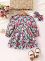 Baby Girls' Floral Ruffled Hem Dress With Hairband