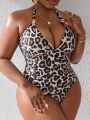 SHEIN Swim Vcay Plus Size Leopard Print Halter Neck One-Piece Swimsuit