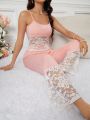 Ladies Lace Patchwork Cami Top And Shorts Sleepwear Set