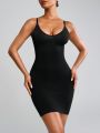 Ladies' Solid Color Bodycon Slip Dress With Spaghetti Straps