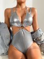 SHEIN Swim SXY Women's Metallic Cut-Out One Piece Swimsuit