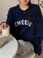 DAZY Letter Pattern Drop Shoulder Sweater