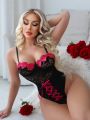 Classic Sexy Women's Sexy Lingerie With Embroidered Front And Strap Design (Valentine's Day Theme)