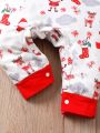 Baby Christmas Print Bow Front Jumpsuit