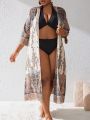 SHEIN Swim BohoFeel Plus Size 1pc Printed Kimono