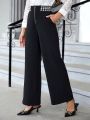 EMERY ROSE Houndstooth Panel Zipper Front Wide Leg Pants