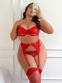 SHEIN Plus Size Hollow Out Lace Sexy Lingerie Set