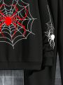 SHEIN Tween Boys Casual Card Spider Web Printed Sweatshirt And Sweatpants Two-Piece Set Suitable For Autumn And Winter