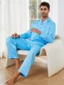 Men Solid Lapel Neck PJ Set