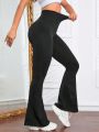 Wide Waistband Waist Flare Leg Pants