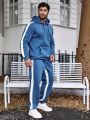 Extended Sizes Men's Plus Size Side Stripe Drawstring Hoodie And Sweatpants Two-piece Set