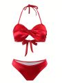 SHEIN Swim Chicsea Exquisite And Elegant Criss-Cross Detail Solid Color Bikini Swimwear Set