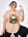 Ana Kaoni Plus Skull & Floral Print Tee