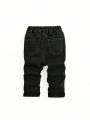 SHEIN Infant Boys' Solid Color Elastic Waist Denim Pants