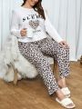 Plus Leopard & Letter Graphic PJ Set