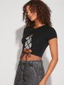 IMEXY Lace Up Front Crop Top
