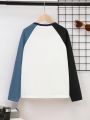 SHEIN Tween Boy Expression Print Colorblock Raglan Sleeve Tee