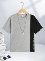 SHEIN Tween Boys' Casual Comfortable Color Block T-Shirt