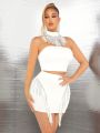 SHEIN SXY Fringe Embellished White Party Dress Set