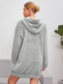 SHEIN Essnce Women's Drop Shoulder Hooded Fluffy Sweatshirt