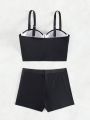 SHEIN Swim Basics Women's Perspective Bikini Tankinis With Vest & Shoulder Strap