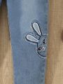 Young Girl Casual Cute Rabbit Pattern Washed Denim Jeans