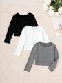 SHEIN Kids EVRYDAY Toddler Girls' Solid Color Long Sleeve T-shirt For Autumn/winter