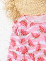 Girls' Watermelon Print One Piece Swimsuit With Cover Up Shirt, Summer