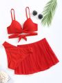 SHEIN Swim Vcay Women's Solid Color Cross Back Swimsuit Set For Vacation