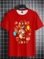 Manfinity Homme Men's Cartoon Printed T-Shirt With New Year Slogan