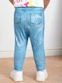 SHEIN Baby Girls' Casual Elastic Waist Denim Effect Long Pants