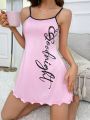 Women's Letter & Heart Print Spaghetti Strap Sleep Dress