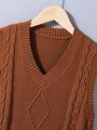 Teen Boy Simple & Stylish Cable Knit V-Neck Sweater Vest