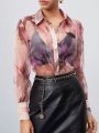 SHEIN BIZwear Women's Tie Dye Sheer Mesh Shirt