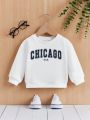 Baby Boys' Casual Letter Print Long Sleeve Round Neck Sweatshirt, Suitable For Autumn And Winter