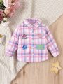 Baby Girls' Cute Checked Embroidered Badge Coat