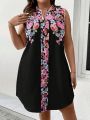 Plus Size Women's Floral Printed Sleeveless Dress