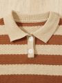 Boys' Casual Striped Contrast Color Turn-down Collar Sweater, Suitable For School And Leisure