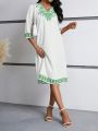 Women's Floral Pattern Notched Neckline Dress