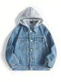 SHEIN Toddler Boys' Casual Denim Jacket With Hood