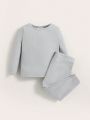 SHEIN Baby Boy 2sets Solid Tee & Pants PJ Set