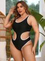 SHEIN Swim Vcay Women'S Splice & Hollow Out Plus Size One-Piece Swimsuit