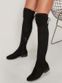 Almond Toe Over The Knee Back Tie Boots