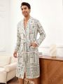 Men'S Cashew Print Robe With Two Pockets And Waist Belt